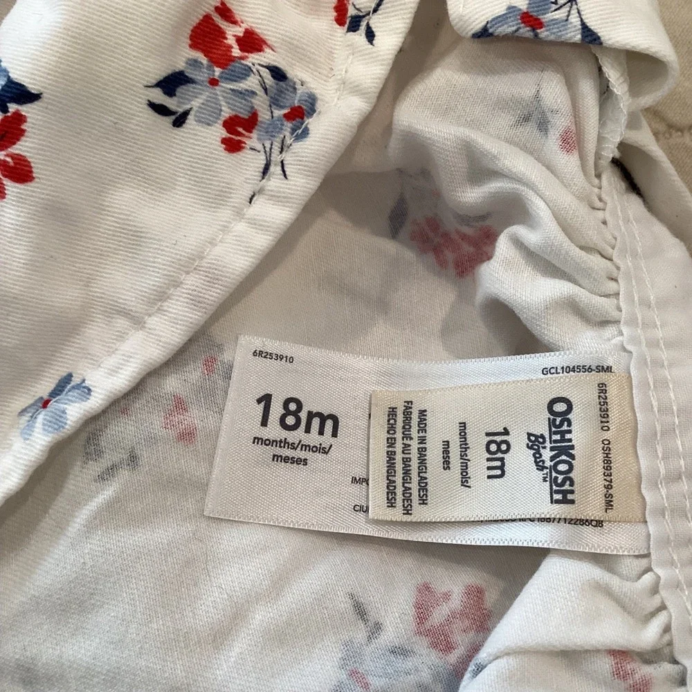 OshKosh‎ Girl Floral White Denim Overall Dress - 18 Months